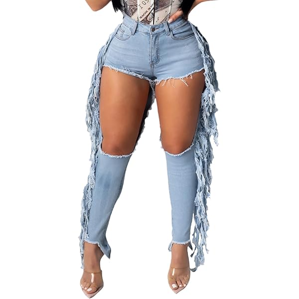 パンツ DIANTE HIGH WAIST DAMAGE SKINNY DENIM KUNMI Women High Waist Skinny Stretch Ripped Jeans Destroyed Denim